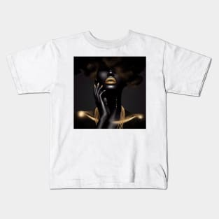 Afrocentric Woman Black & Gold Kids T-Shirt